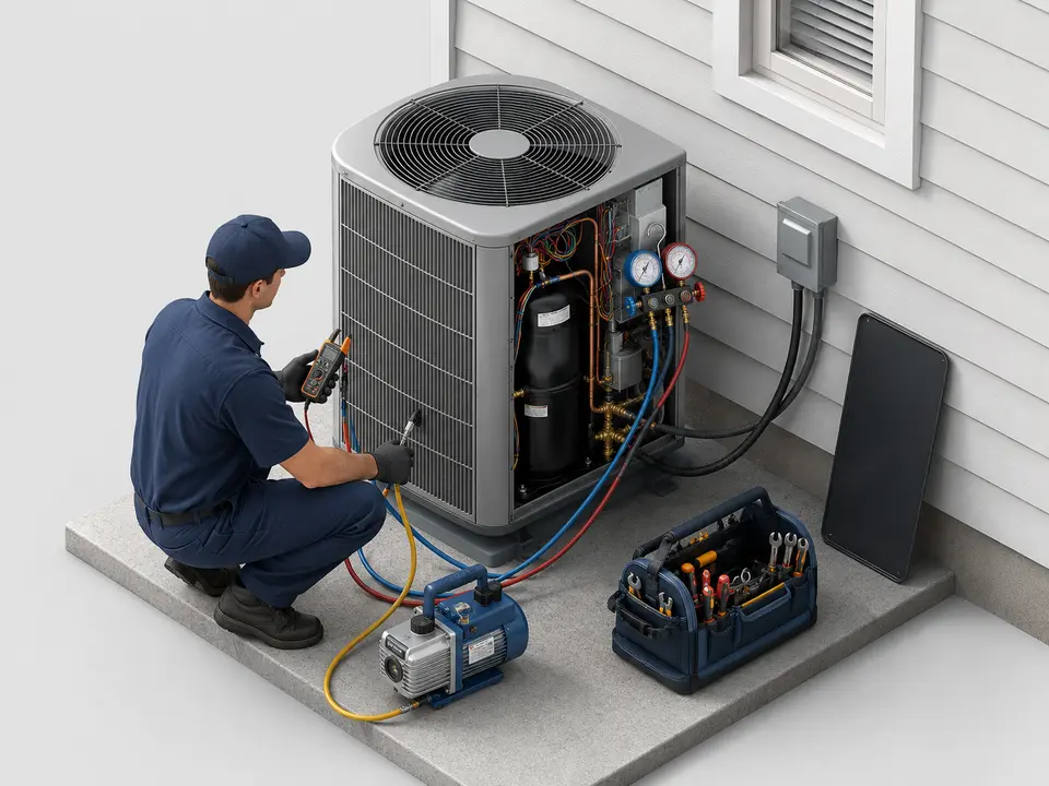Final AC compressor replacement vacuum recharge and electrical performance test