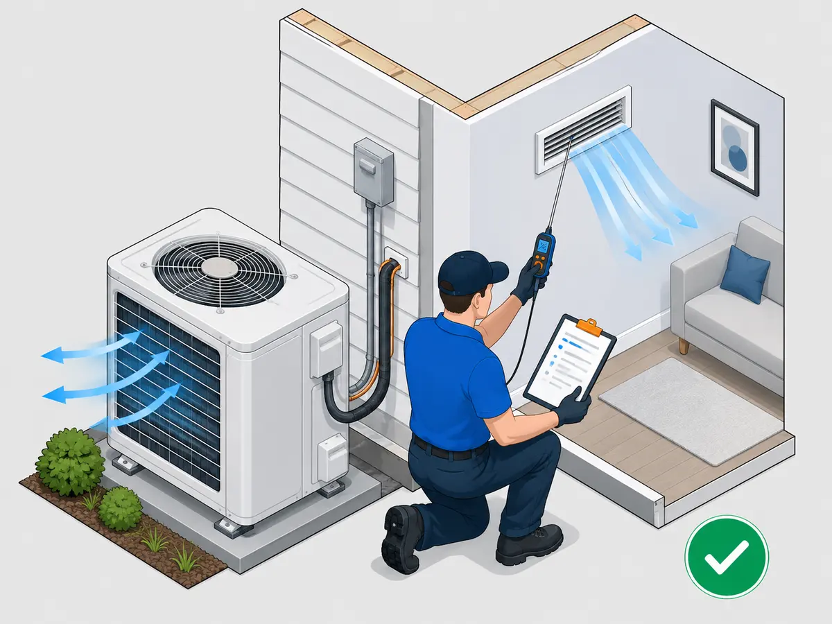 Technician completing a final AC performance test after repair