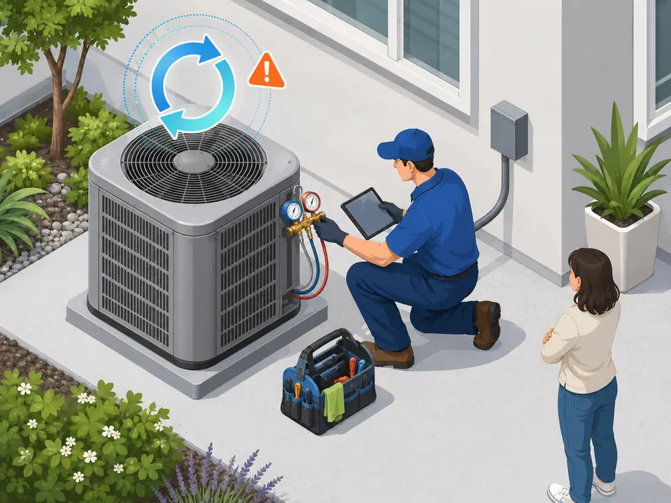 HVAC technician checking an outdoor condenser that repeatedly short cycles