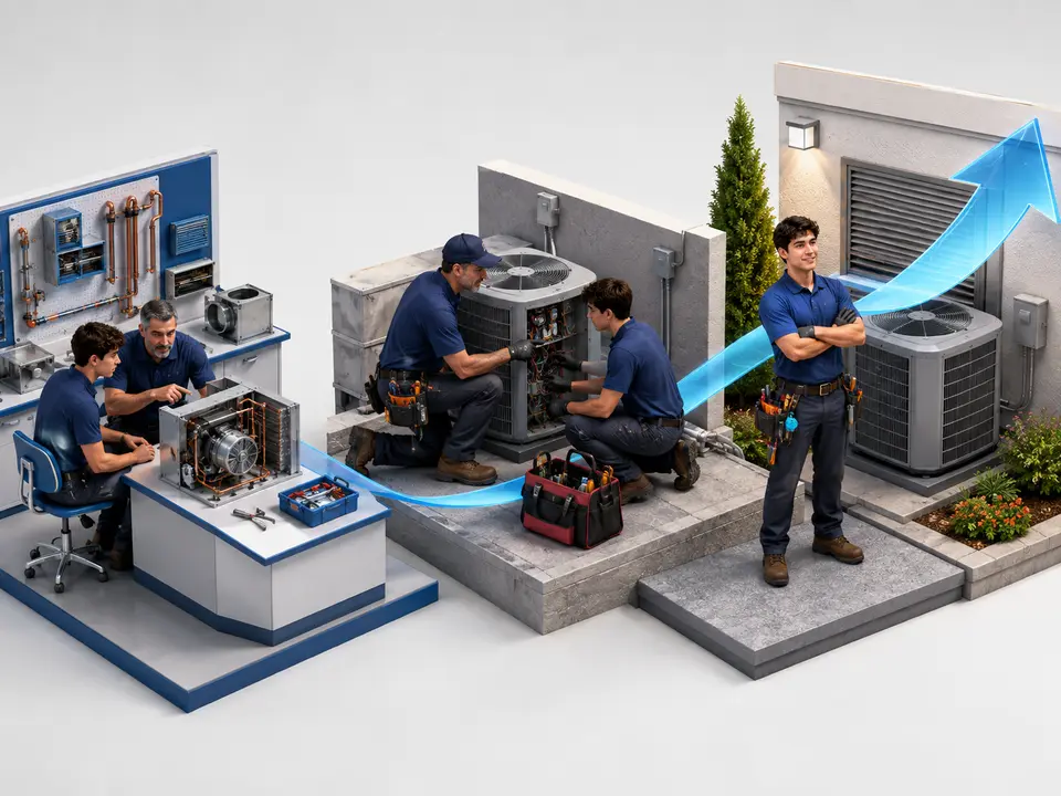 HVAC apprentice progressing into a confident and capable service technician