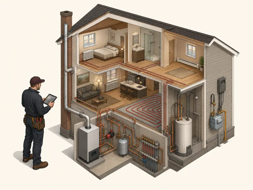Boiler load calculation and hydronic distribution assessment for a California home
