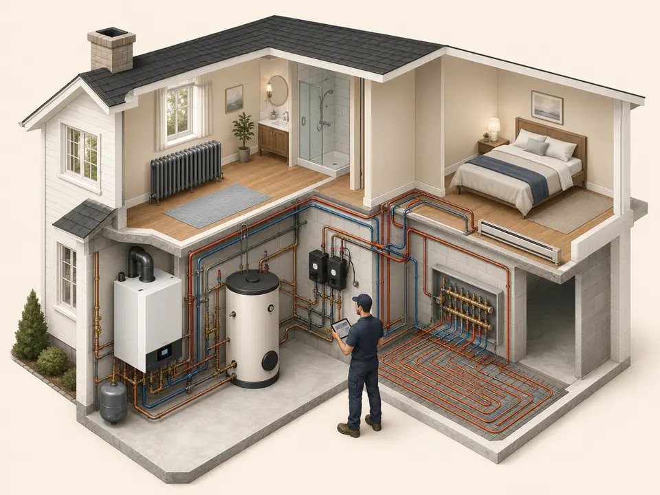 Whole-home hydronic system assessment before boiler replacement
