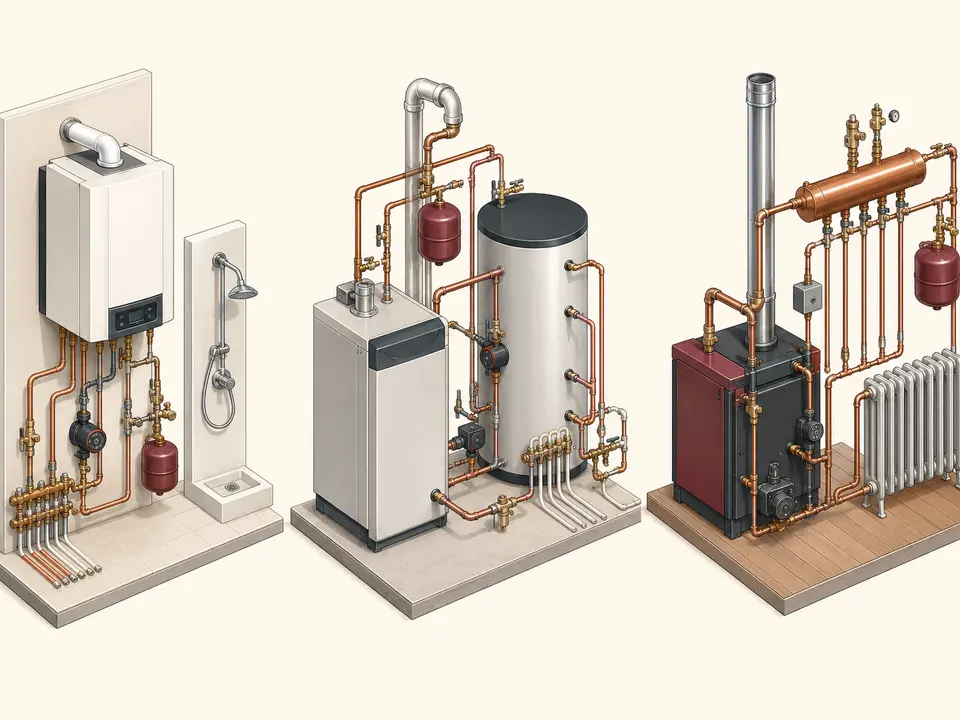 Comparison of combi boiler hot-water boiler and steam boiler installation options