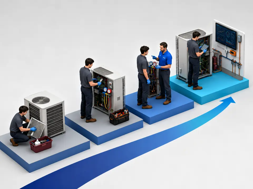 HVAC beginner continuing training toward a skilled technician career