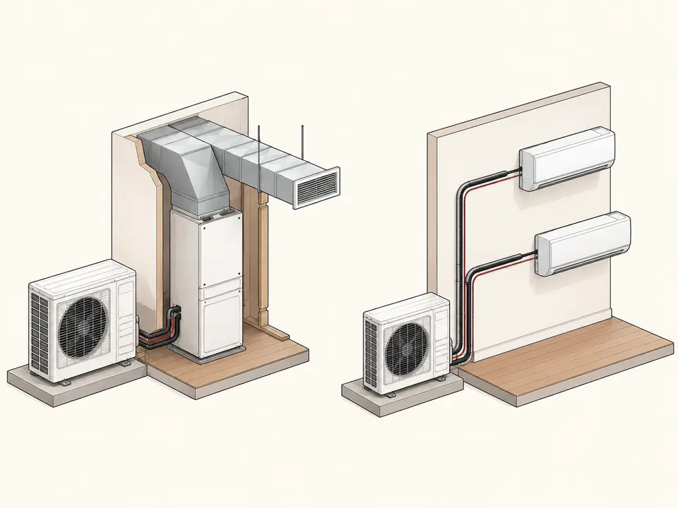 Ducted and ductless heat pump installation configurations