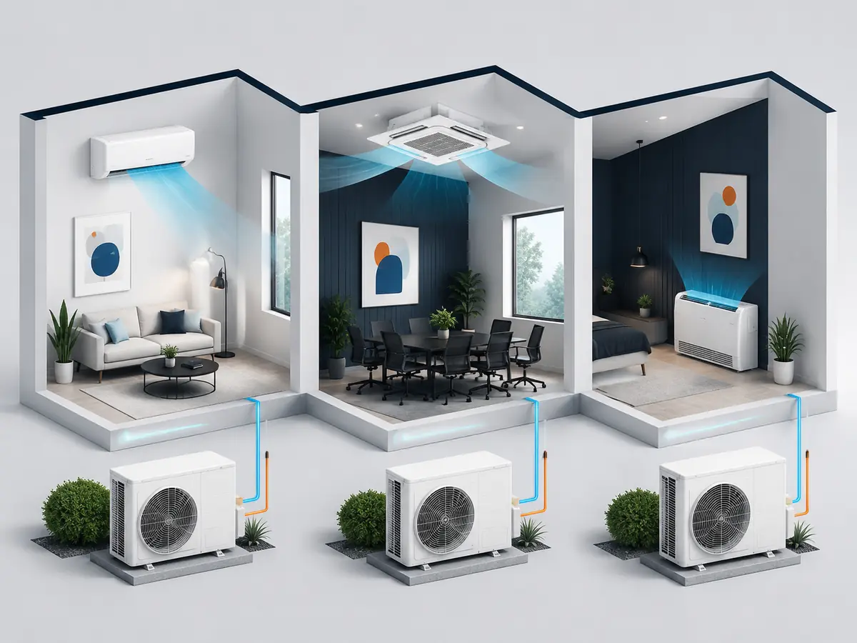 Wall-mounted ceiling cassette and floor-mounted ductless indoor unit styles