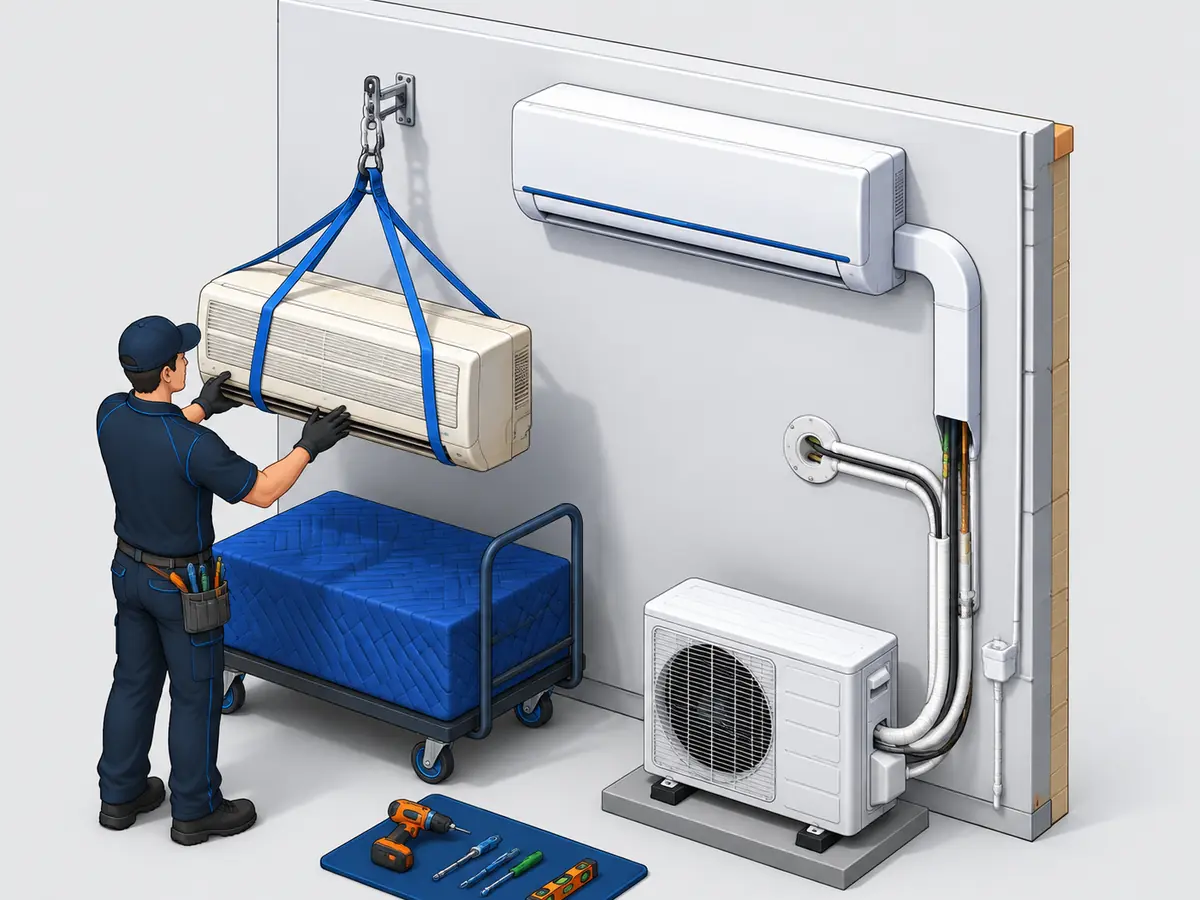 Technician completing a ductless mini split replacement