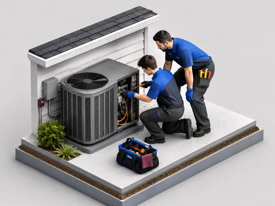 Entry-level HVAC helper working under close technician supervision