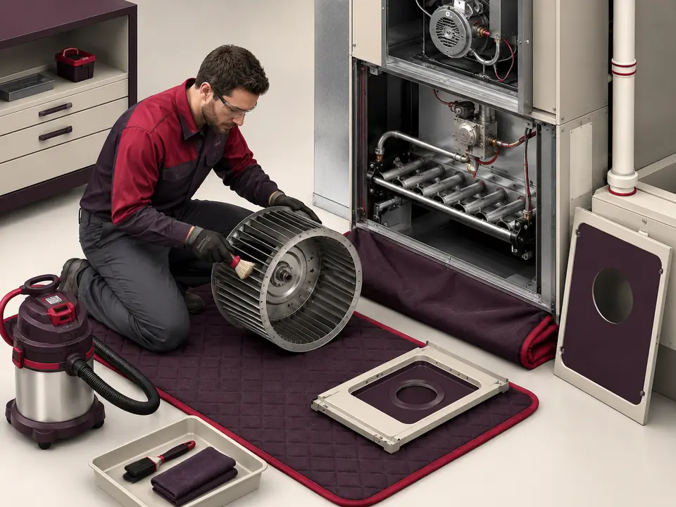 Professional furnace blower burner and accessible component cleaning