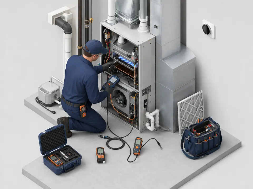 Furnace combustion carbon monoxide airflow and temperature testing