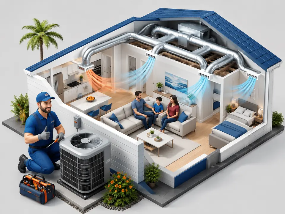 Confident HVAC technician enjoying a rewarding day of practical service work