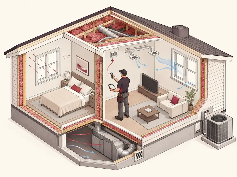 Heat pump load calculation and whole-home assessment before installation