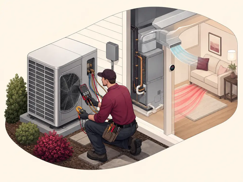 Heat pump replacement commissioning with refrigerant electrical and airflow testing