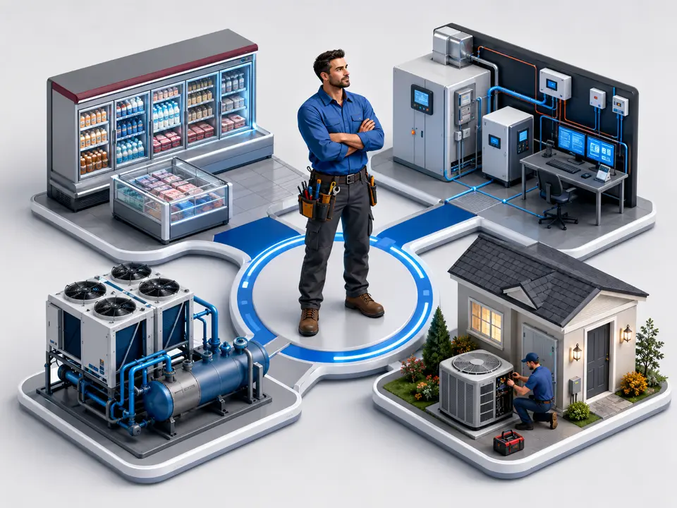 HVAC specialist comparing high-paying controls chiller and refrigeration careers
