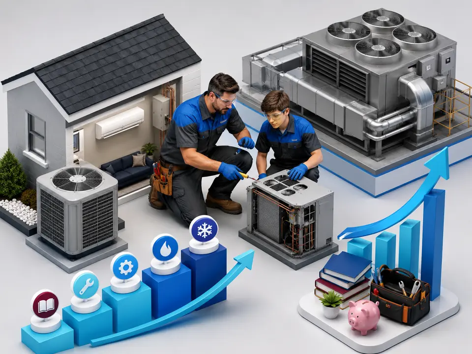HVAC apprentice reviewing wages training and career progression