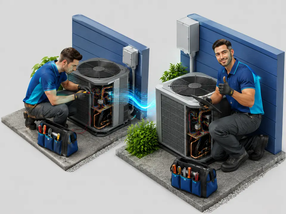 HVAC technician feeling proud after completing an accurate system diagnosis