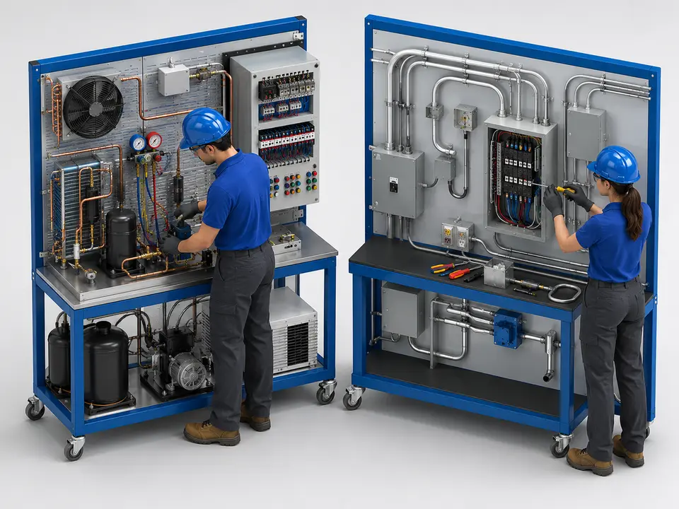 HVAC student and electrical apprentice comparing training pathways