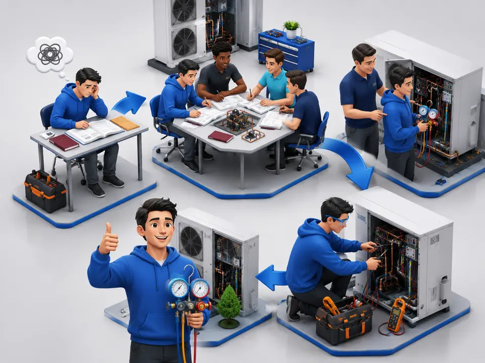 HVAC student gaining confidence through guided technical practice