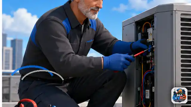 Animated HVAC technician following long-term safety habits