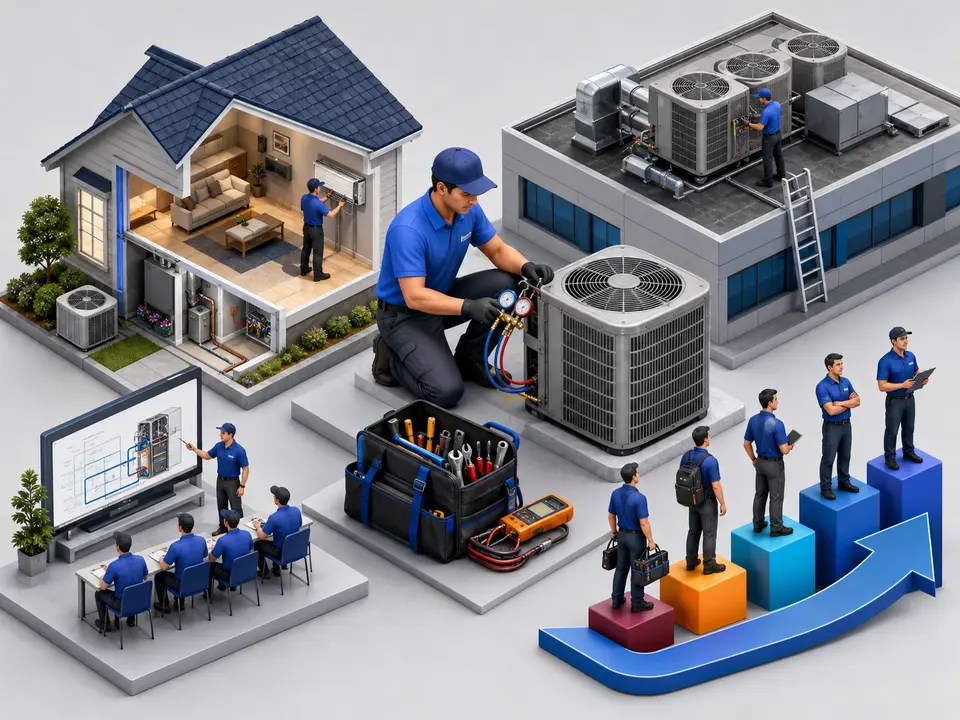 HVAC technician reviewing hourly wages annual salary and career earnings