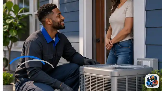Animated HVAC technician reviewing weekend work