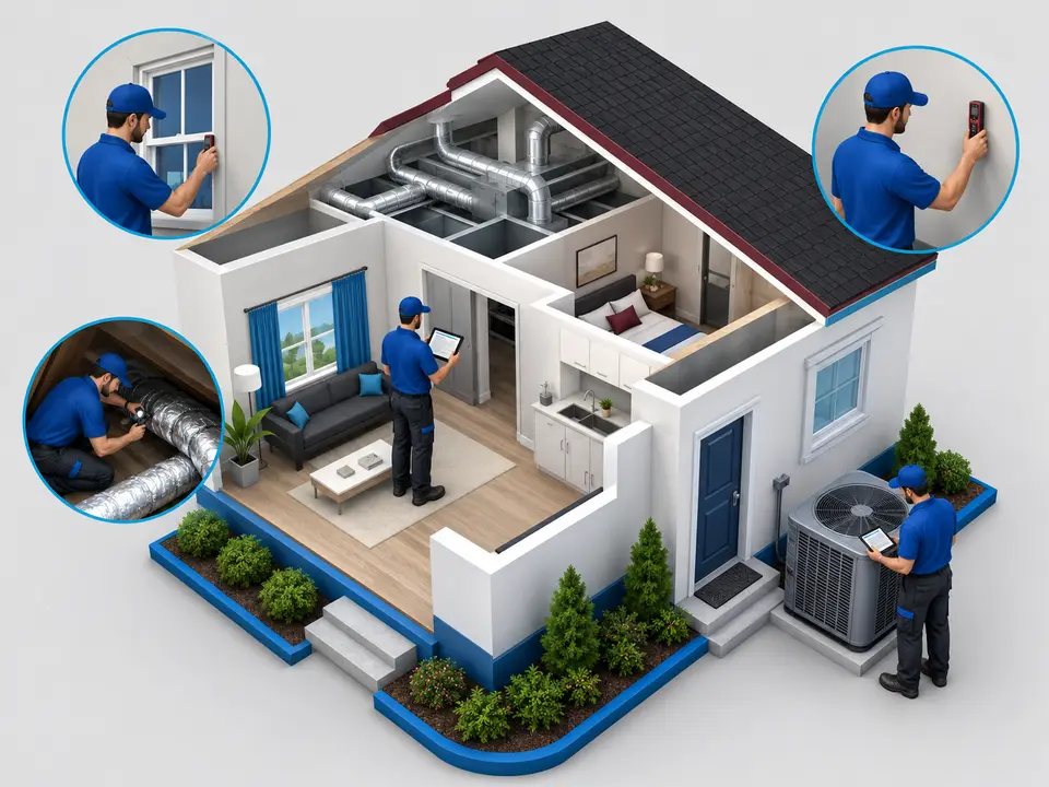 HVAC technician measuring a California home for correct system tonnage