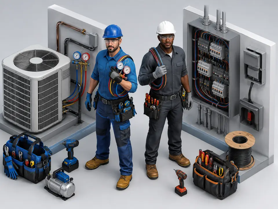 HVAC technician and electrician comparing salary and career paths