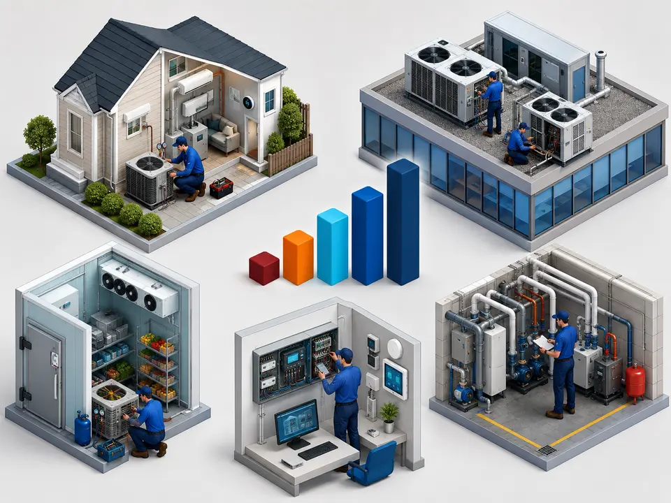 Comparison of HVAC technician pay across residential commercial and facility settings