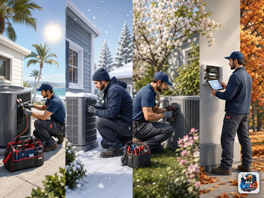 HVAC technician working through four seasons