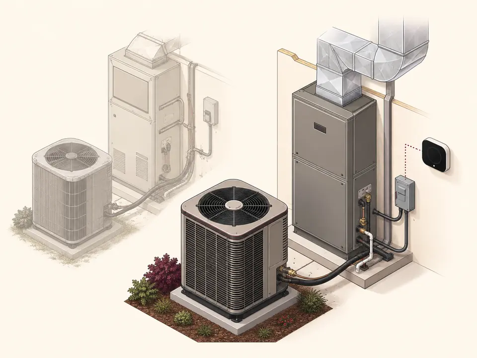 Matched outdoor heat pump and indoor air handler replacement system