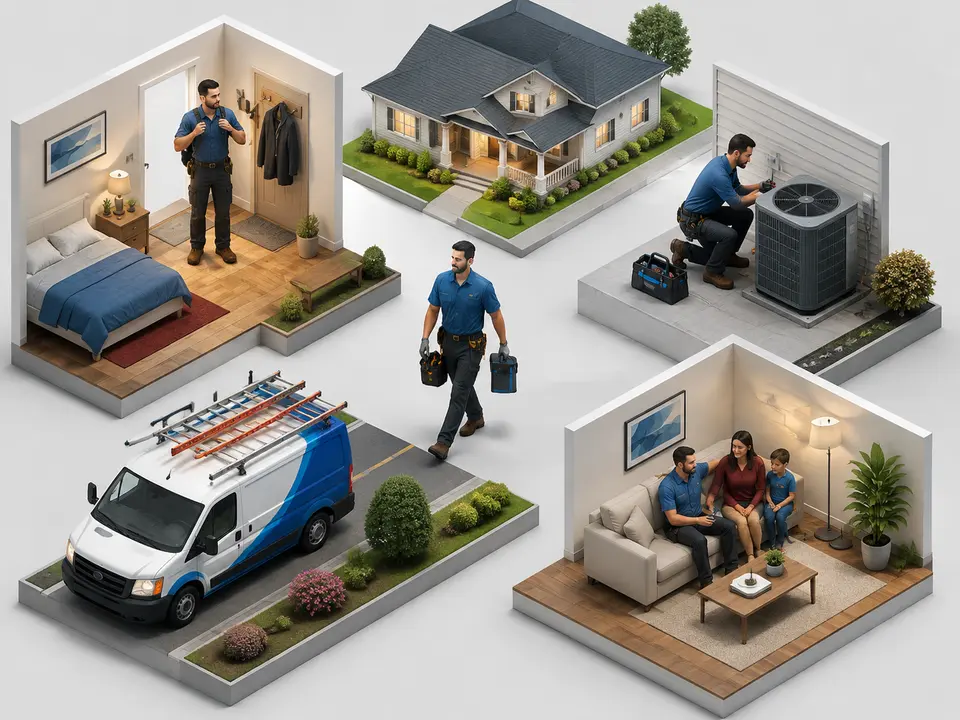 HVAC technician following a planned daytime maintenance schedule