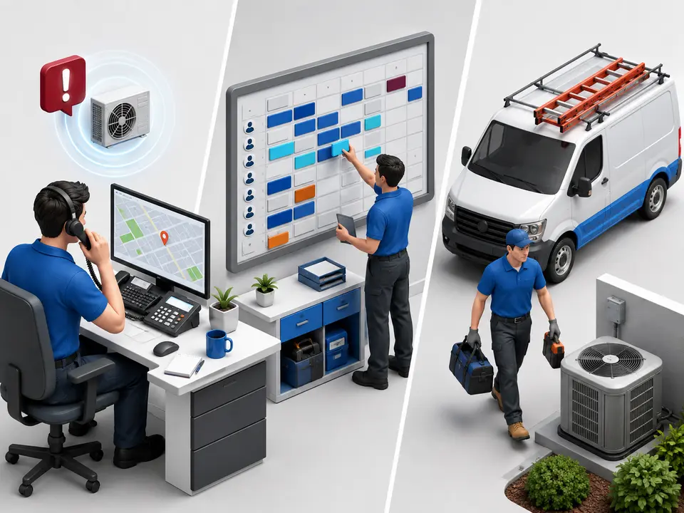 HVAC technician reviewing a busy peak-season service schedule