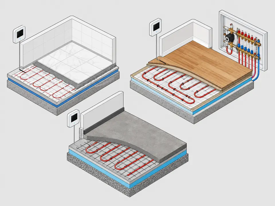 Electric and hydronic radiant floor heating installation options