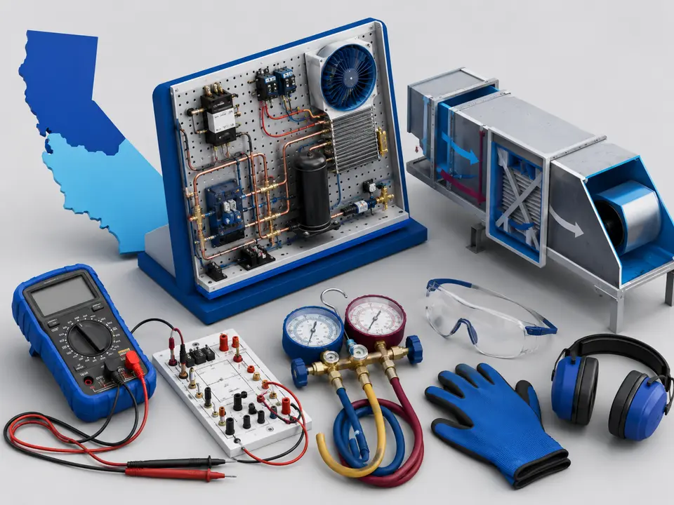 HVAC training tools arranged for safe supervised beginner practice