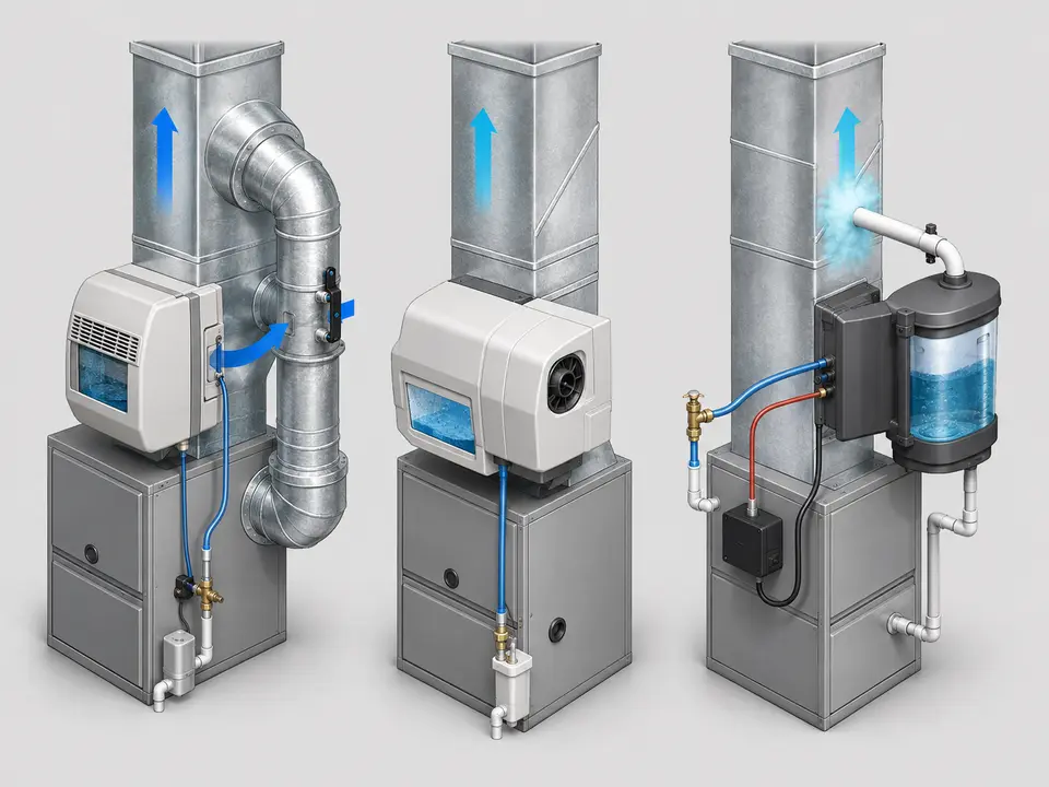 Bypass fan-powered and steam whole-home humidifier options